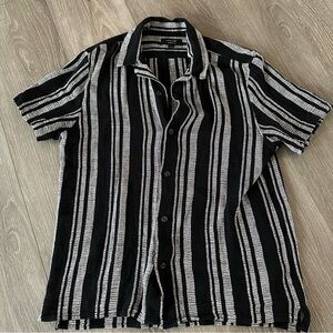 Black and White Striped Textured Men's Shirt - Banana Republic Standard Fit M
